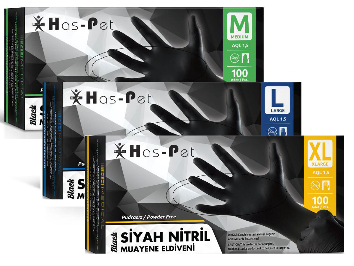Haspet Siyah Nitril Eldiven (100 Adet)